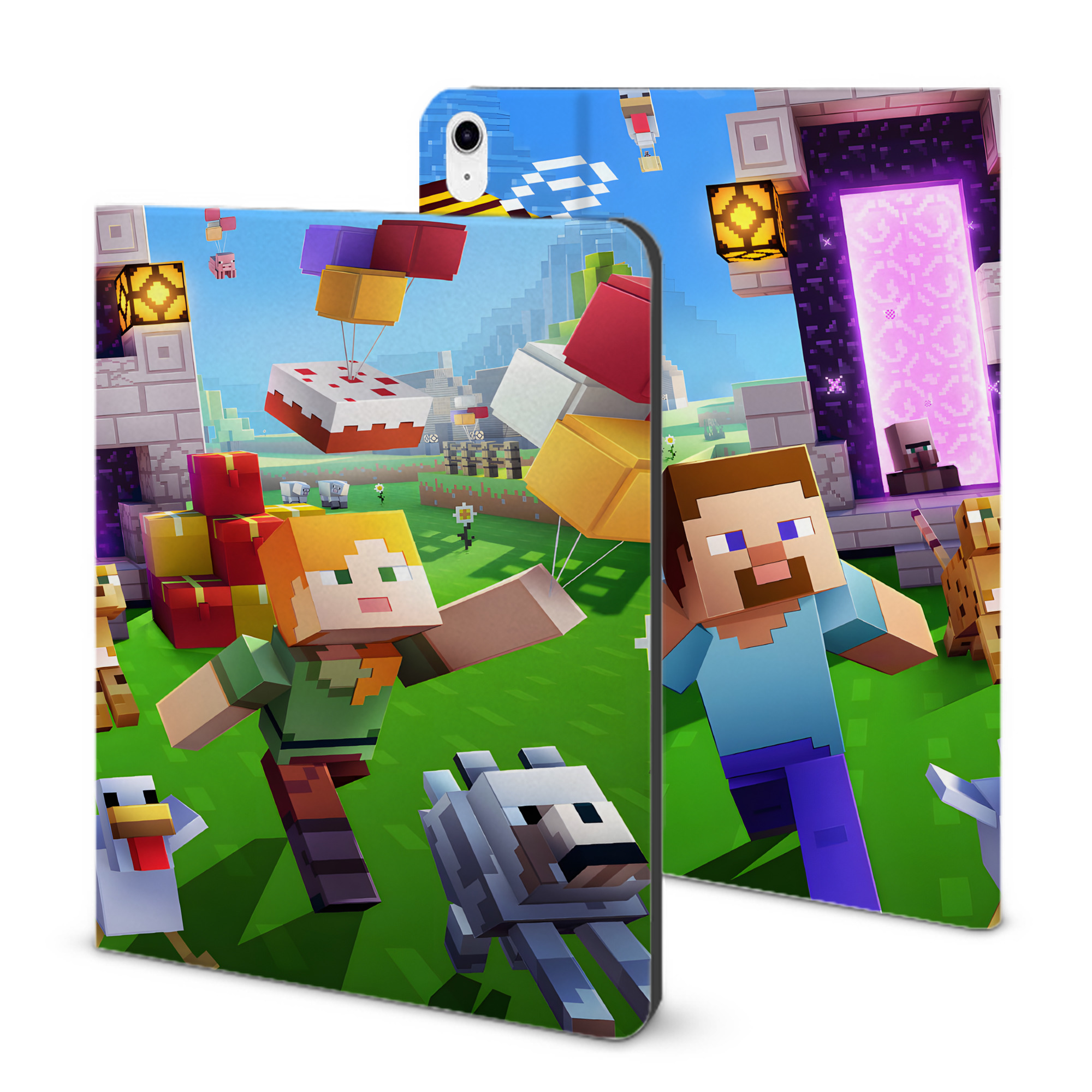 （画像用） マインクラフト ブロックの世界 Minecraft MC Block world IPad ケース ブック型 PUレザー TPU 耐衝撃 軽量 薄型 ペン収納なし 全面保護 IPad 各モデル対応